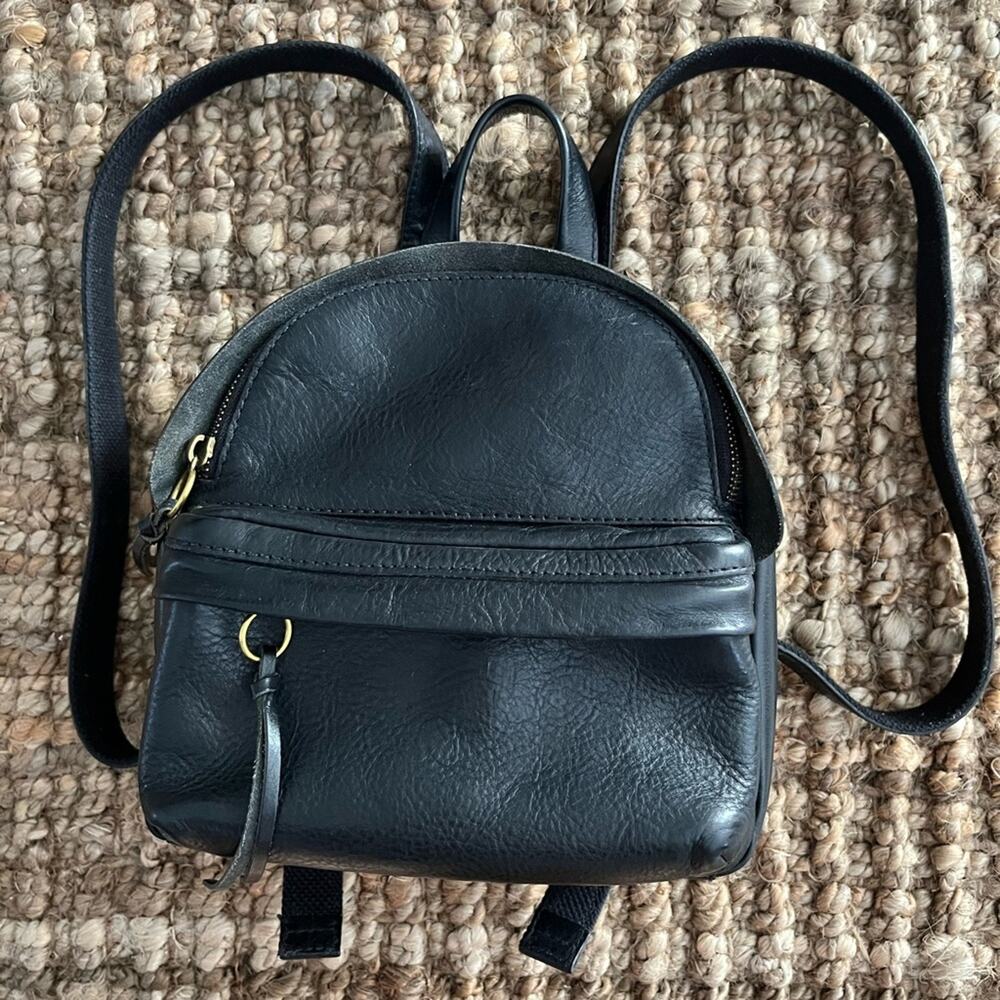 Madewell Lorimer Black Leather Mini Backpack Casual Minimalist Bag EUC